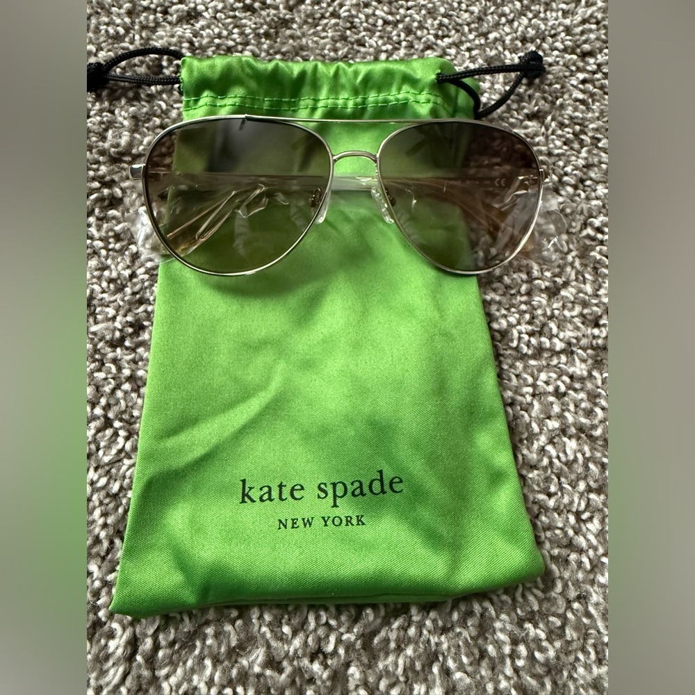 kate spade Gold Metal Aviator Sunglasses with Green Pouch